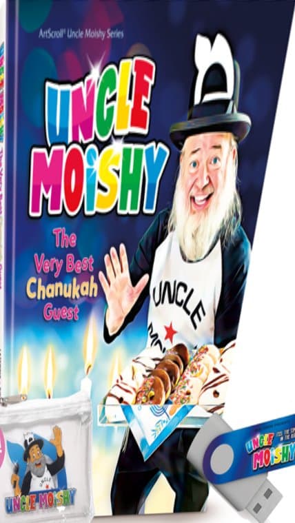 Cover of Uncle Moishy Chanukah Book + USB + FREE Tzedakah Pouch!